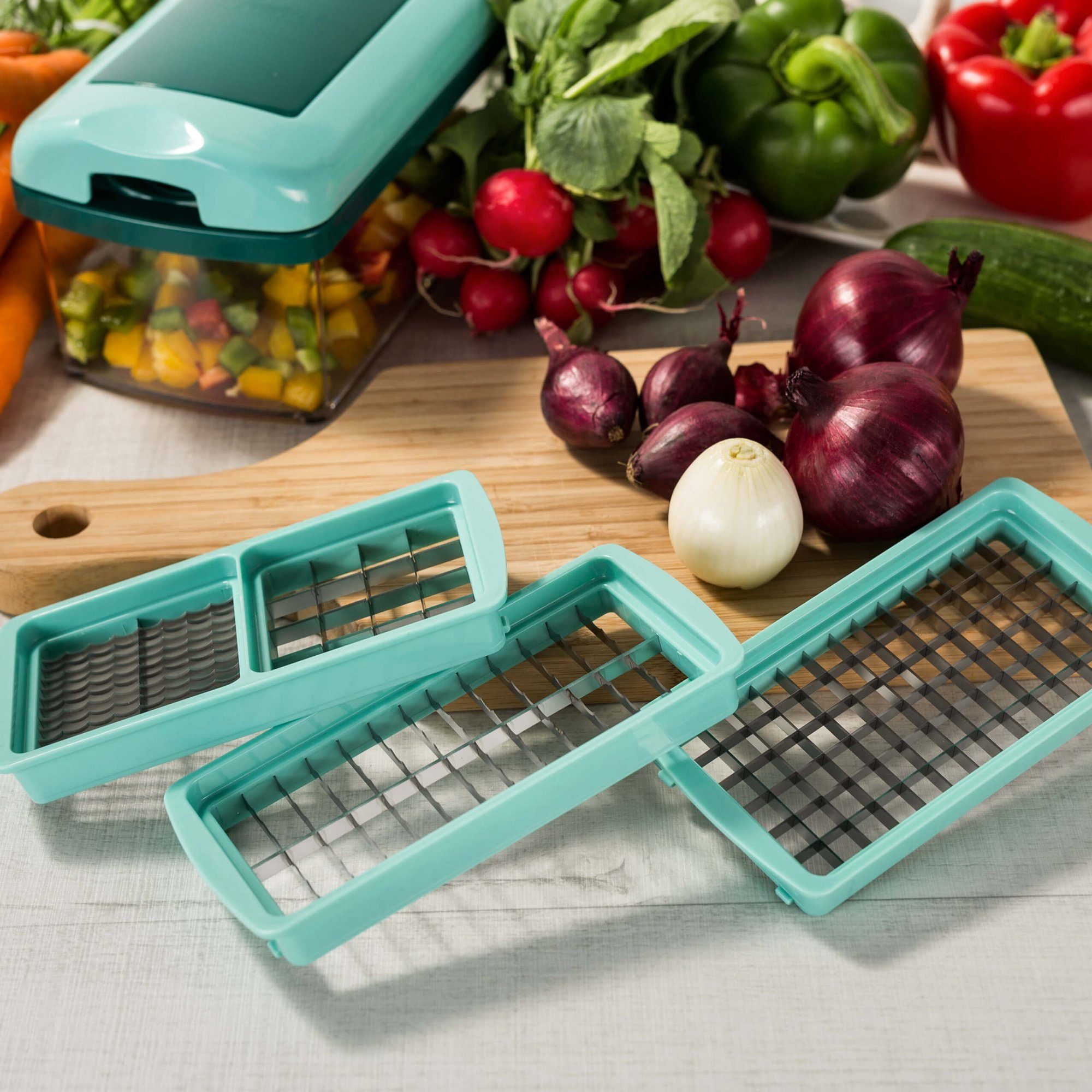 Genius Gemüseschneider Nicer Dicer Fusion smart, Set 34-tlg., mintgrün, präzisionsgeschliffene Klingen aus Edelstahl in GNOX-Qualität