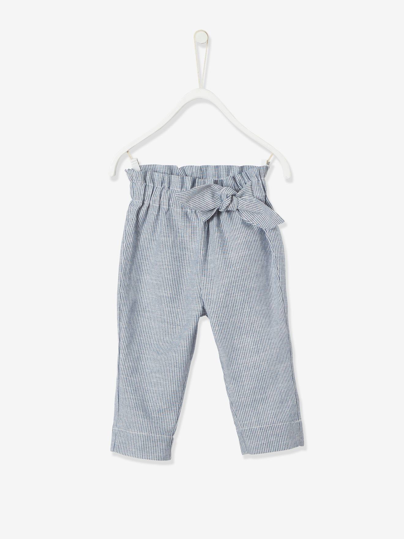 Pantalon bébé fille rayé à taille élastiquée bleu électrique
