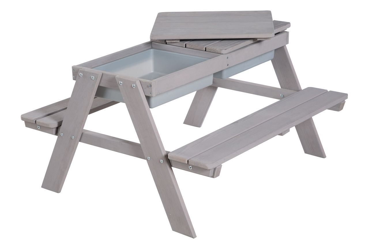 Roba Kindersitzgarnitur Outdoor  mit Spielwannen, wetterfeste Massivholz Sitzgarnitur & Matschtisch