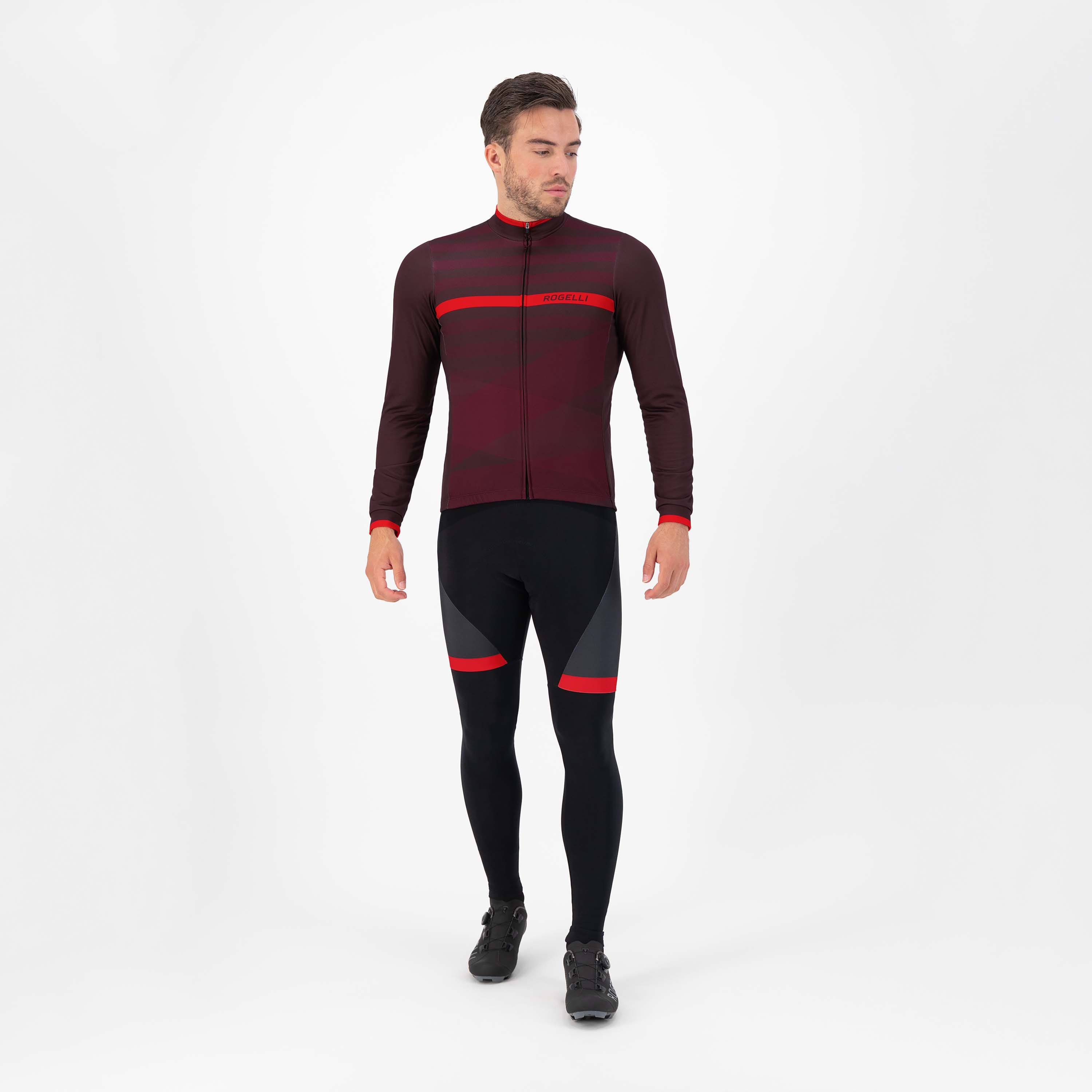 Rogelli Stripe Bordeaux/Lila Herren Radtrikot Langarm