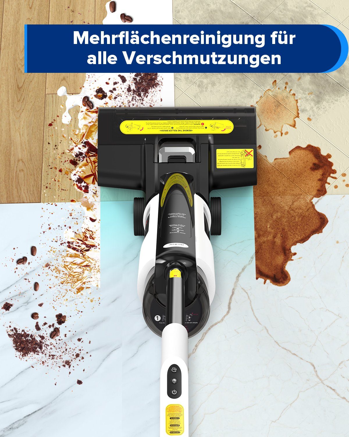 Redkey Nass-Trocken-Akkusauger W12 SE, Nass-Trocken-Sauger Staubsauger,Wischmopp Selbstreinigung, Nass-und Trockensauger Mit LED