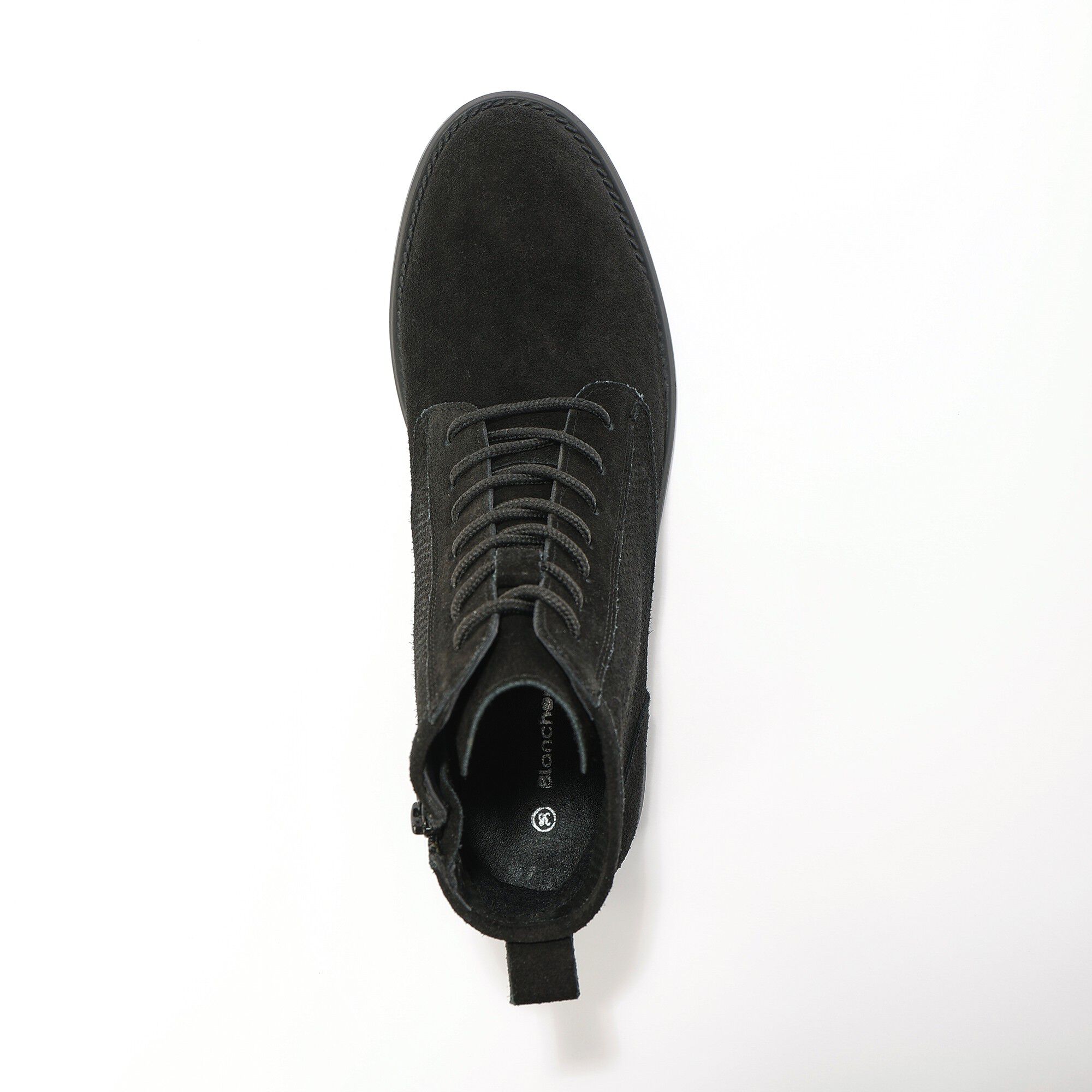 Bottines montantes à lacets, croûte de cuir détails embossés