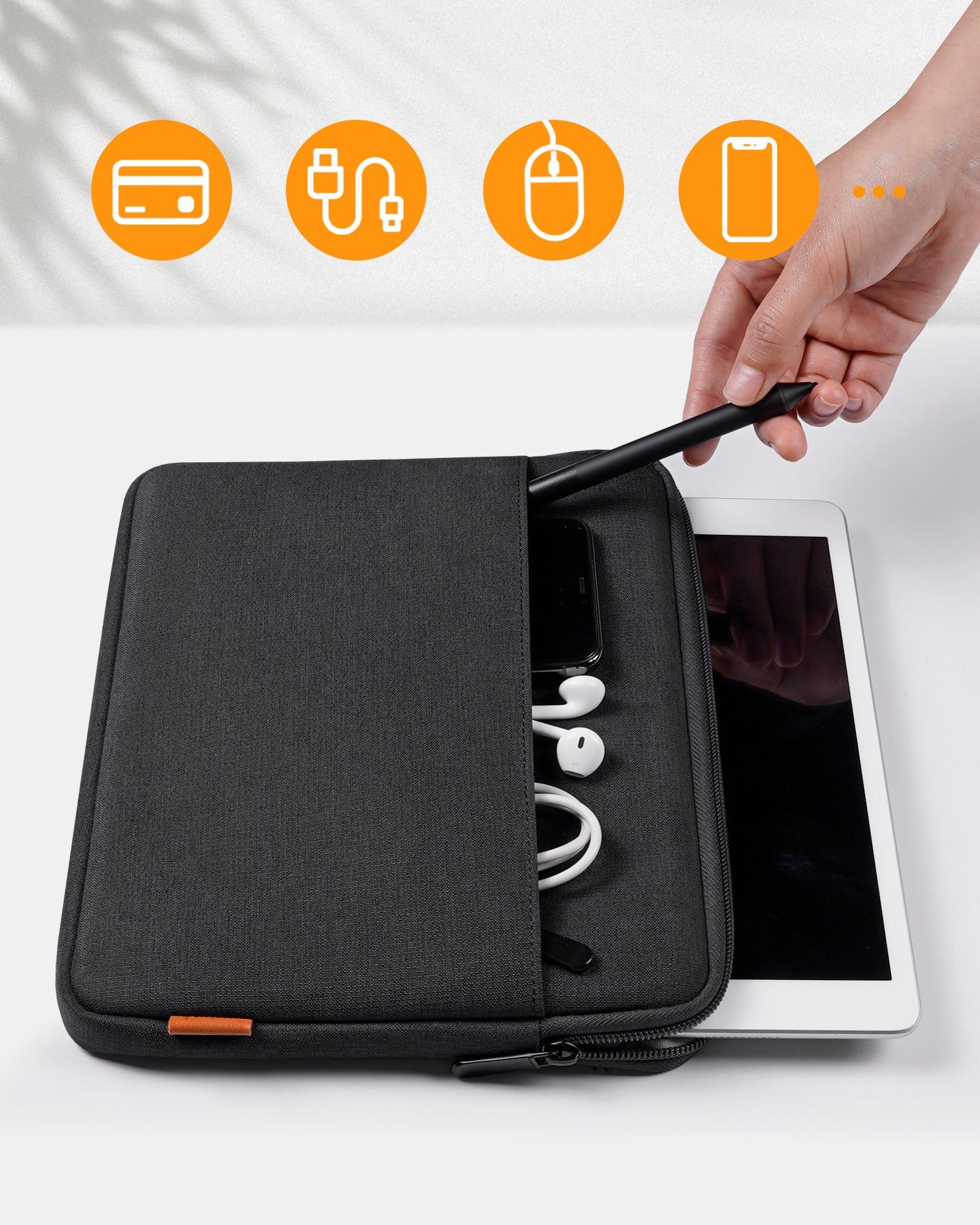 Inateck Tablet-Hülle für Tablets 10.2-11 Zoll, für iPads, Surface Go, mit Zubehörtasche