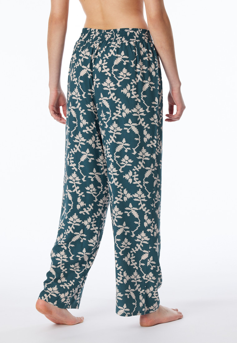 Loungehose lang Viskose Blumenprint jeansblau - Mix+Relax