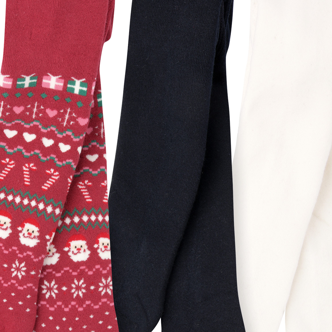 3 Baby Weihnachtsstrumpfhosen im Set dunkelrot / dunkelblau / weiss