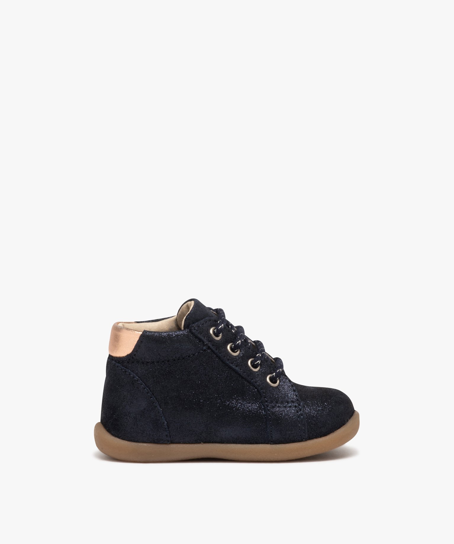 Chaussures premiers pas bébé fille en cuir pailleté marine | GEMO