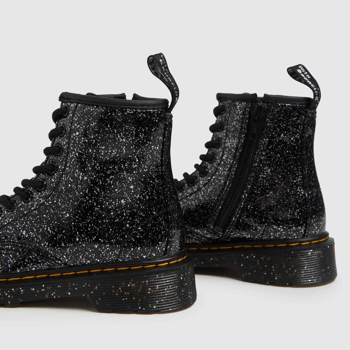 Dr Martens svarta & silverfärgade 1460 Cosmic Glitter flickstövlar