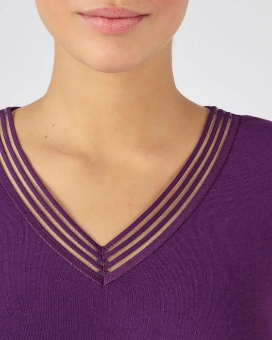 T-shirt fine côte Thermolactyl Sensitive, col V fantaisie