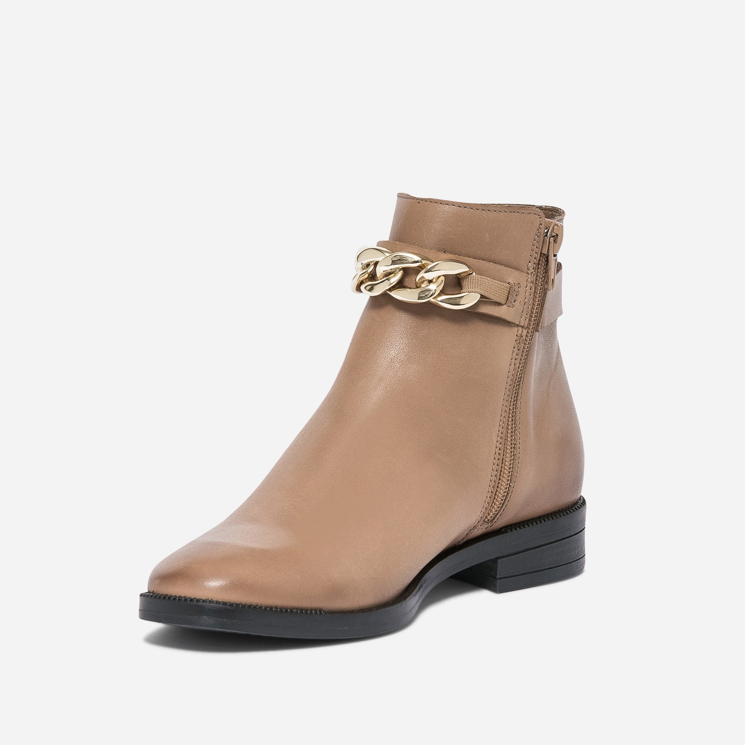 Boots camel éco-conçu en cuir avec maxi-chaîne