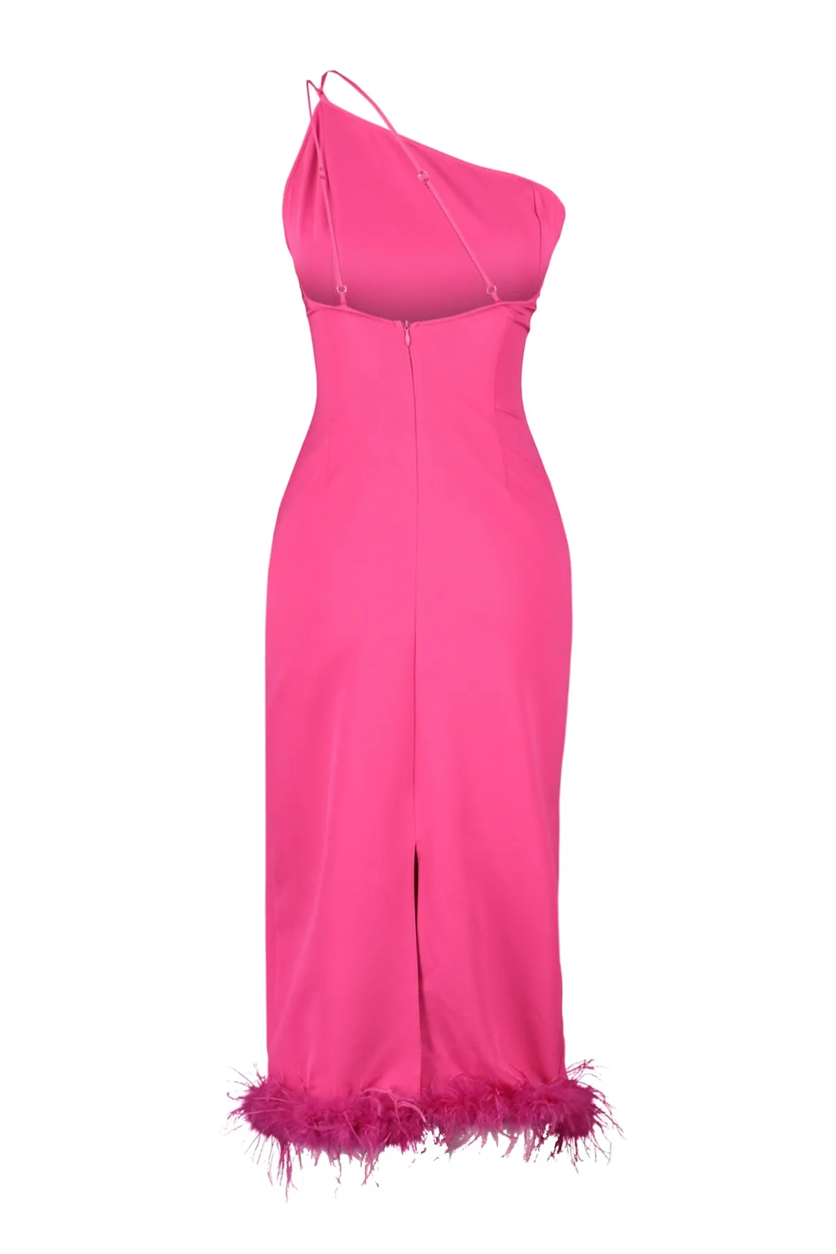 Trendyol Collection  Tailliertes, elegantes Abendkleid in Fuchsia mit gewebten Otriches TPRSS23EL00254