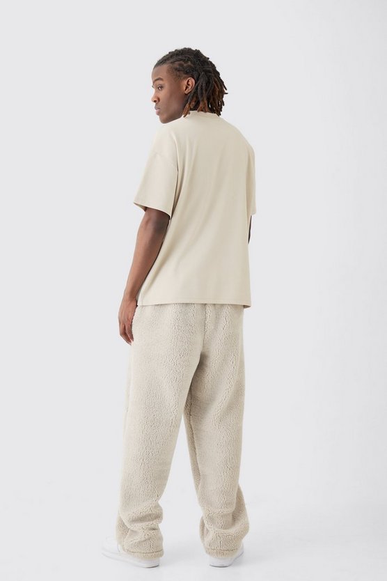 Oversize Borg-Jogginghose mit Man-Stickerei