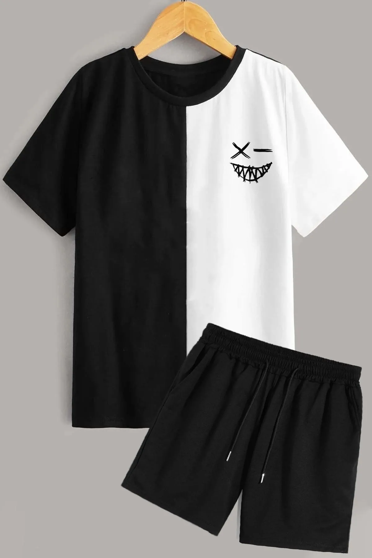 trendypassion  Shorts-T-Shirt-Trainingsanzug-Set mit Rückendruck