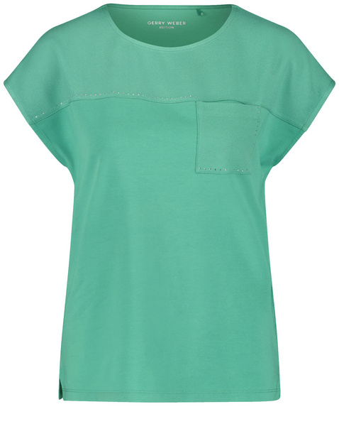 T-Shirt mit Material-Patch und Ziersteinchen