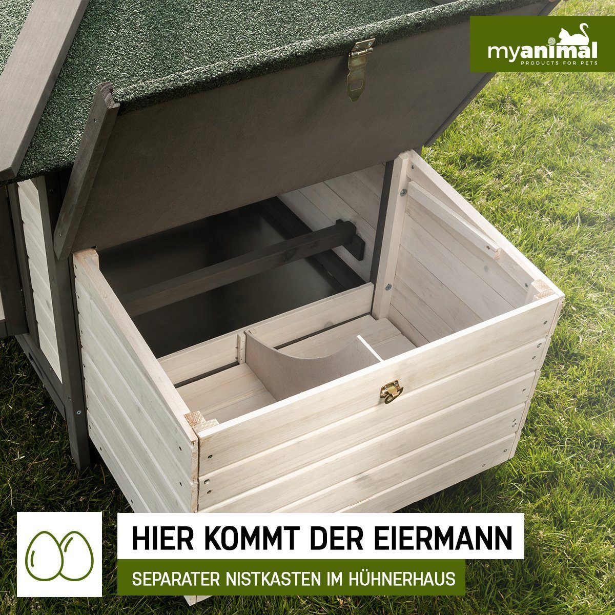 My Animal Hühnerstall Hühnerstall MH-19 für 3-4 Hühner - Wetter & Winterfest - Kieferholz, Hühnerhaus Hühner Käfig Gehege Geflügelstall - Nistkasten