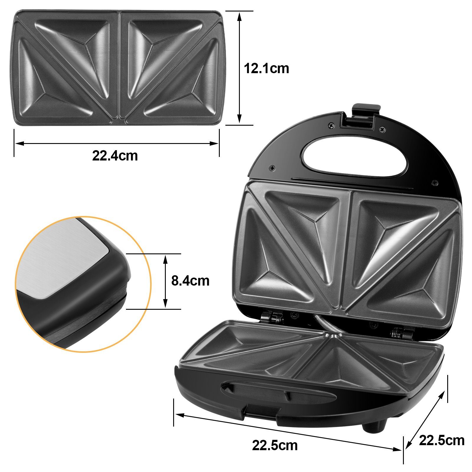 Gotoll Sandwichmaker GLS01, 700 W, Sandwichtoaster Platten Kontaktgrill, mit Antihaftbeschichtung Grill
