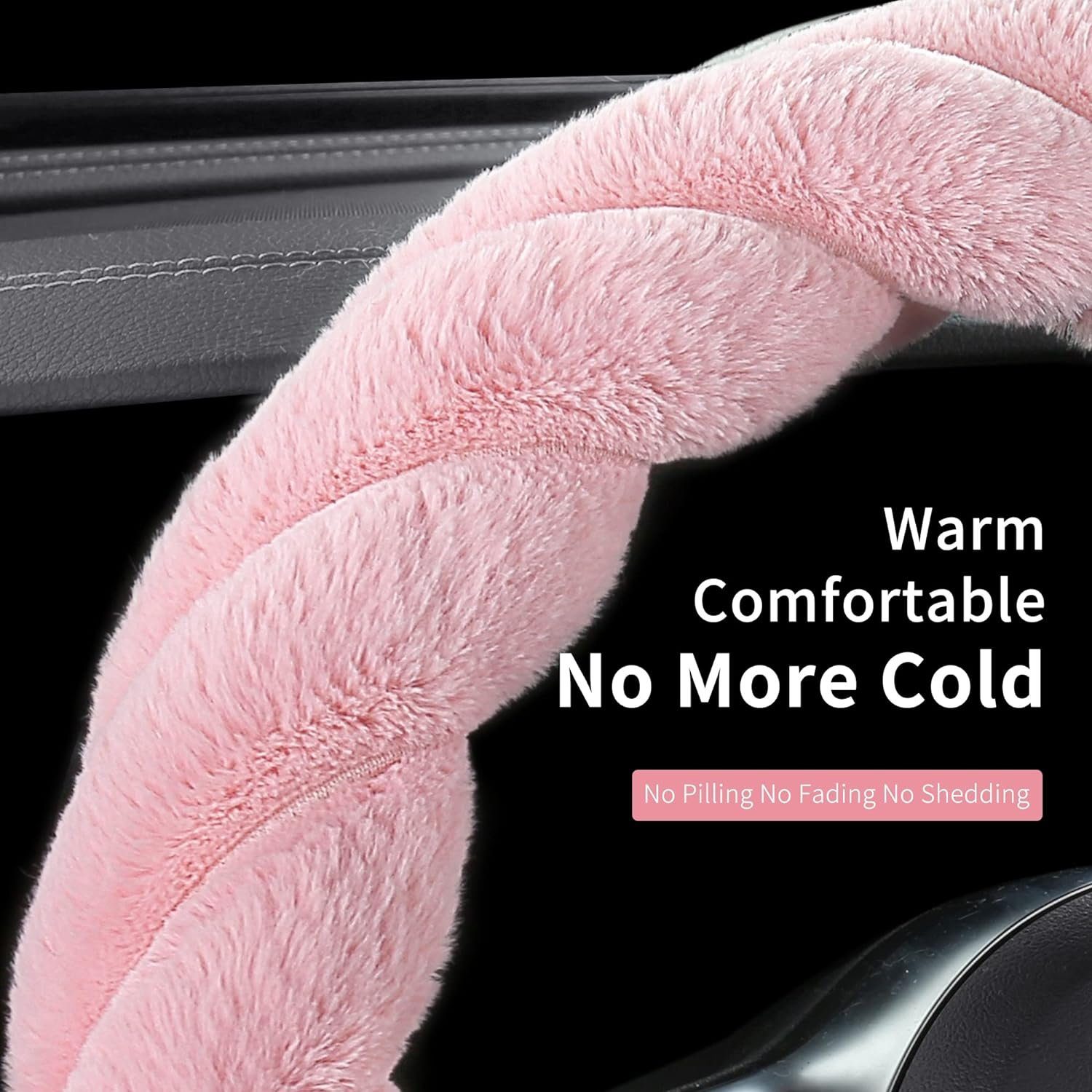 KINOMI Lenkradbezug Luxuriöse Flauschige Winter-Auto-Lenkradbezüge für Damen, Ø 37,00 - 38,00 cm, weich, warm, Plüsch, niedlich, Auto-Innenzubehör für Fahrzeug