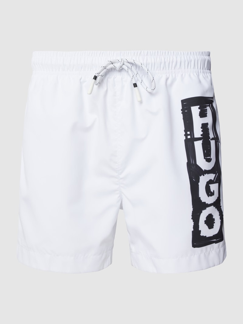 Badehose mit Label-Print Modell 'TAG' in weiß