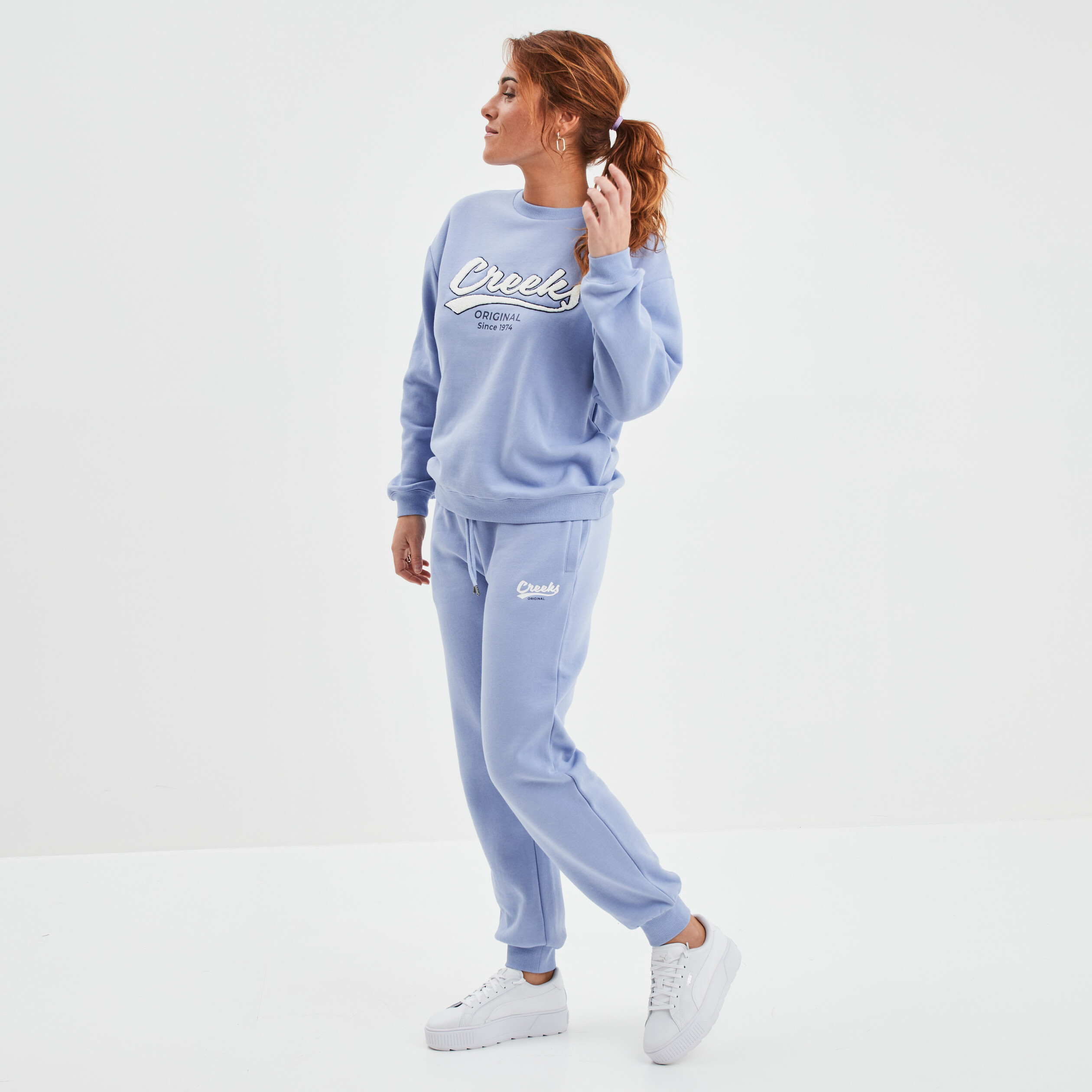 Sweat col rond manches longues Creeks bleu gris femme | La Halle