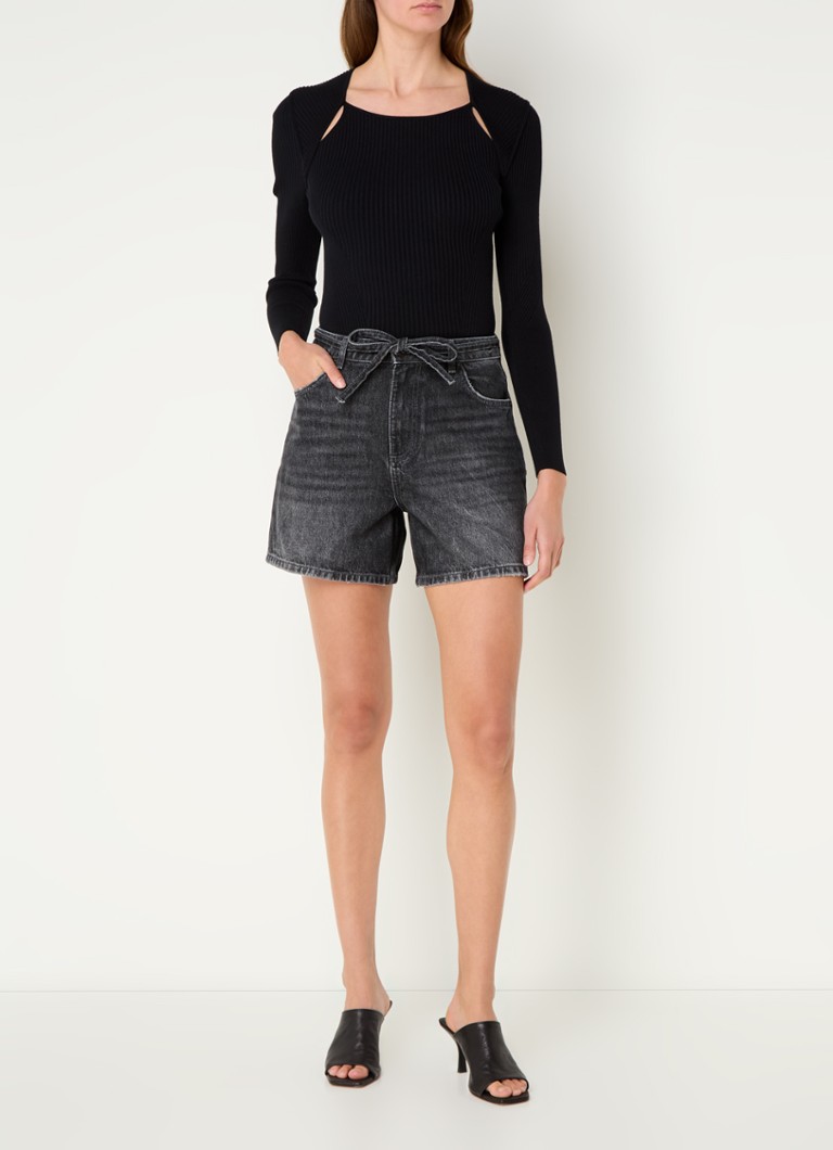 Pantaloni scurți din denim Ba&sh Macha cu talie înaltă și croială dreaptă, cu buzunare laterale