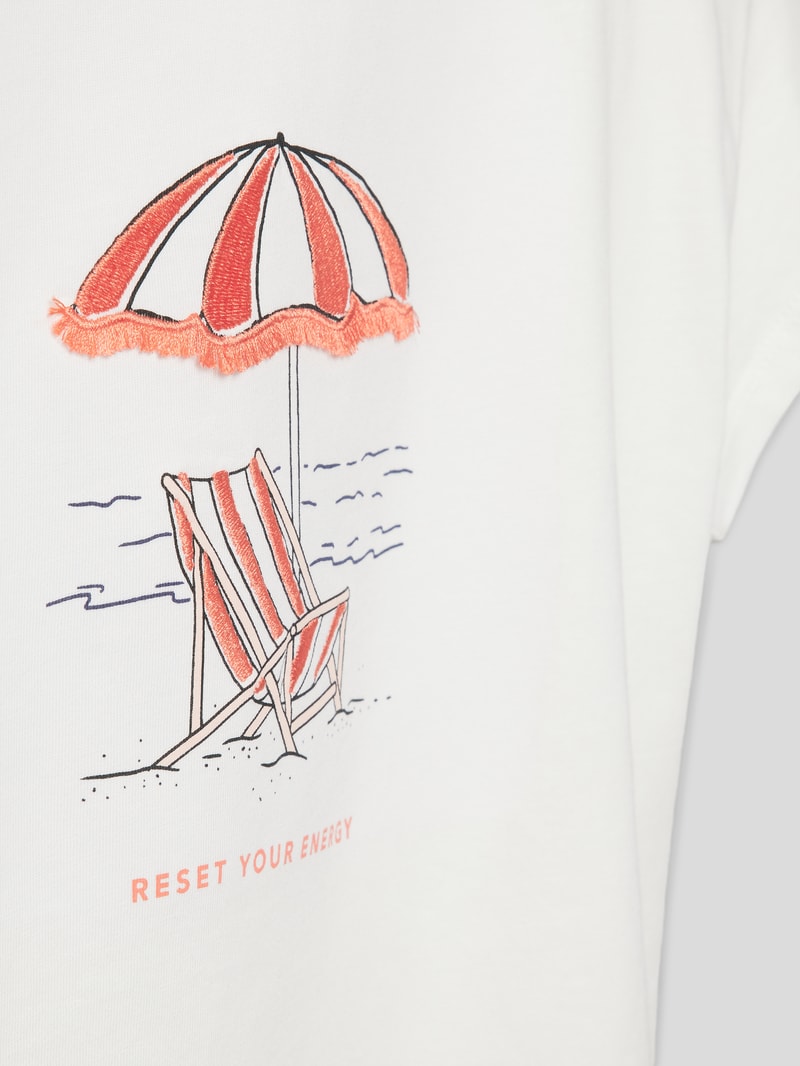T-Shirt mit Motiv-Print Modell 'beach' in ecru