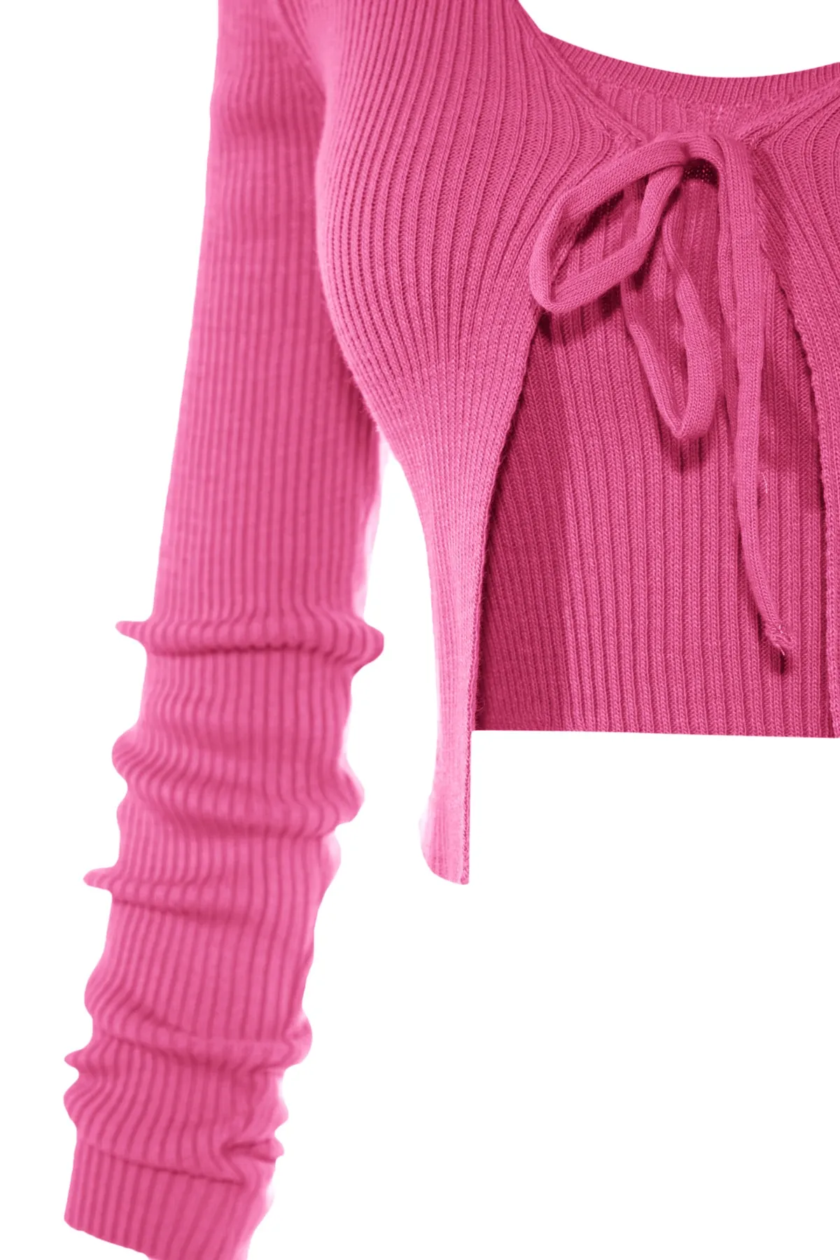 Trendyol Collection  Rosa Crop Tie Detailliertes Blusen-Cardigan-Strickwaren-Set Strick-Cardigan TWOSS21HI0002