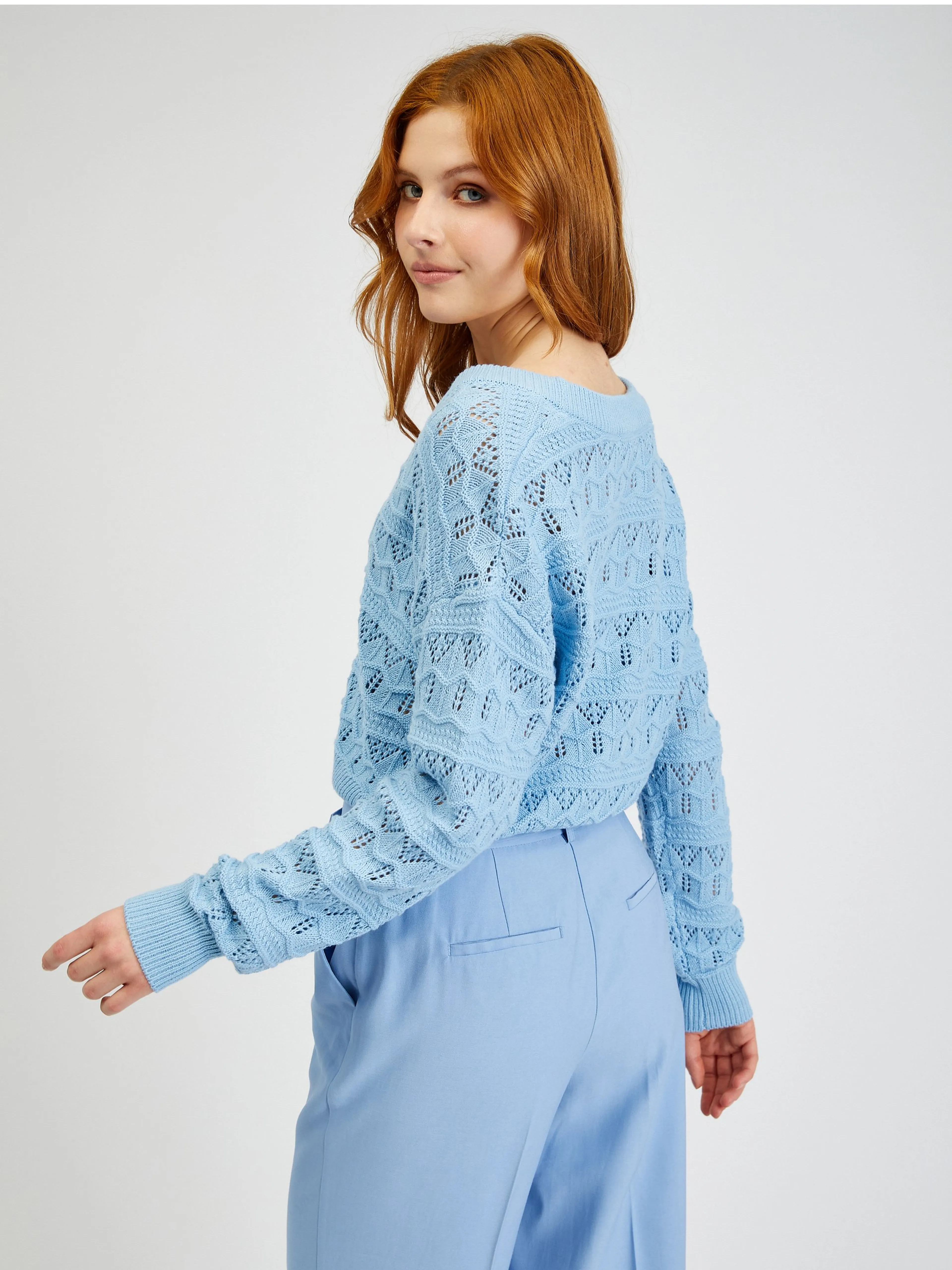 Hellblaue gemusterte Damen Strickjacke ORSAY