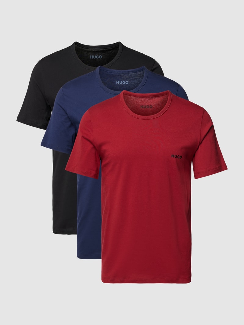 T-Shirt mit geripptem Rundhalsausschnitt im 3er-Pack in dunkelblau