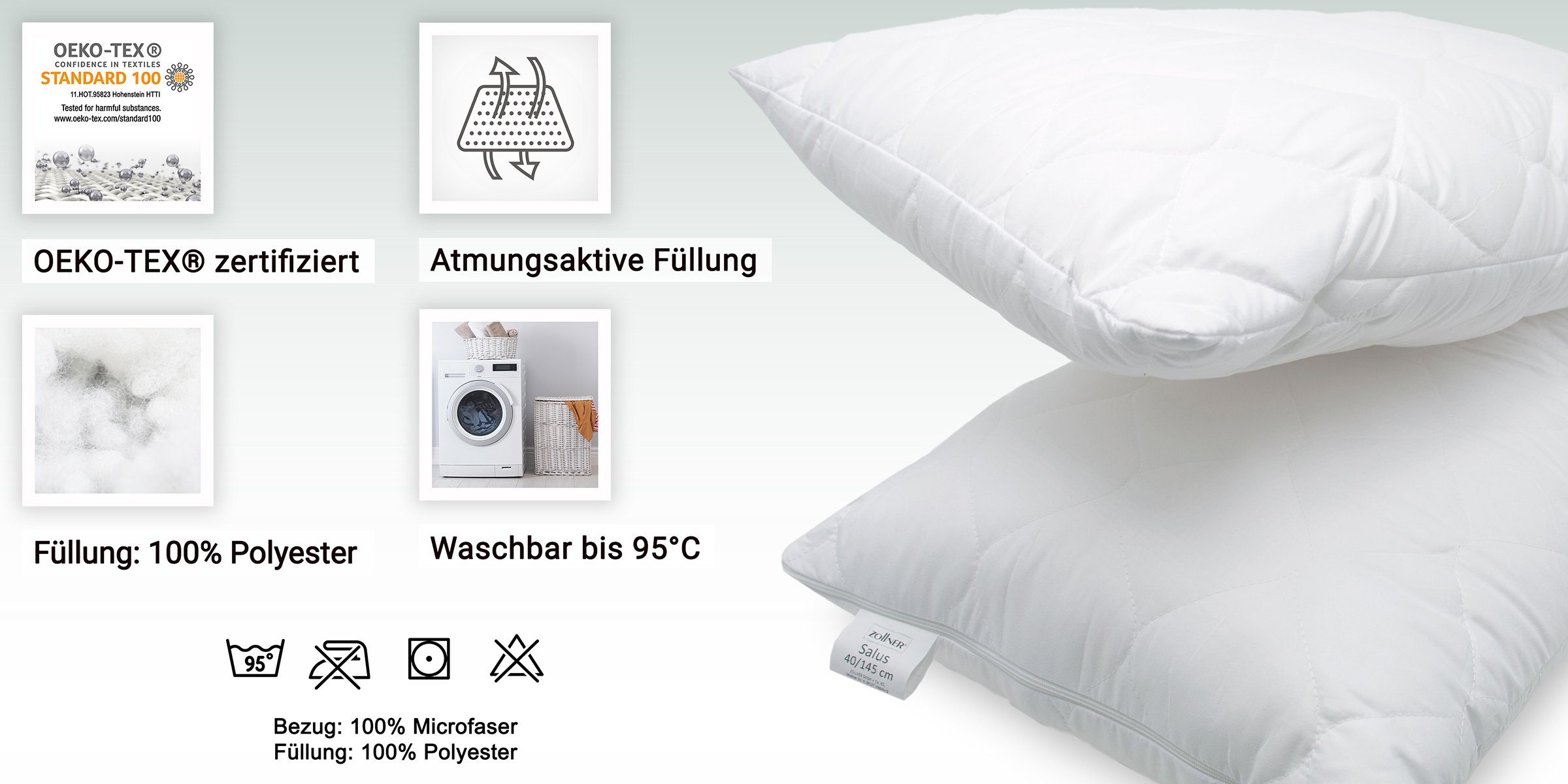 ZOLLNER Seitenschläferkissen, 1-tlg., 40 x 145 cm, 100% Polyester, vom Hotelwäschespezialisten