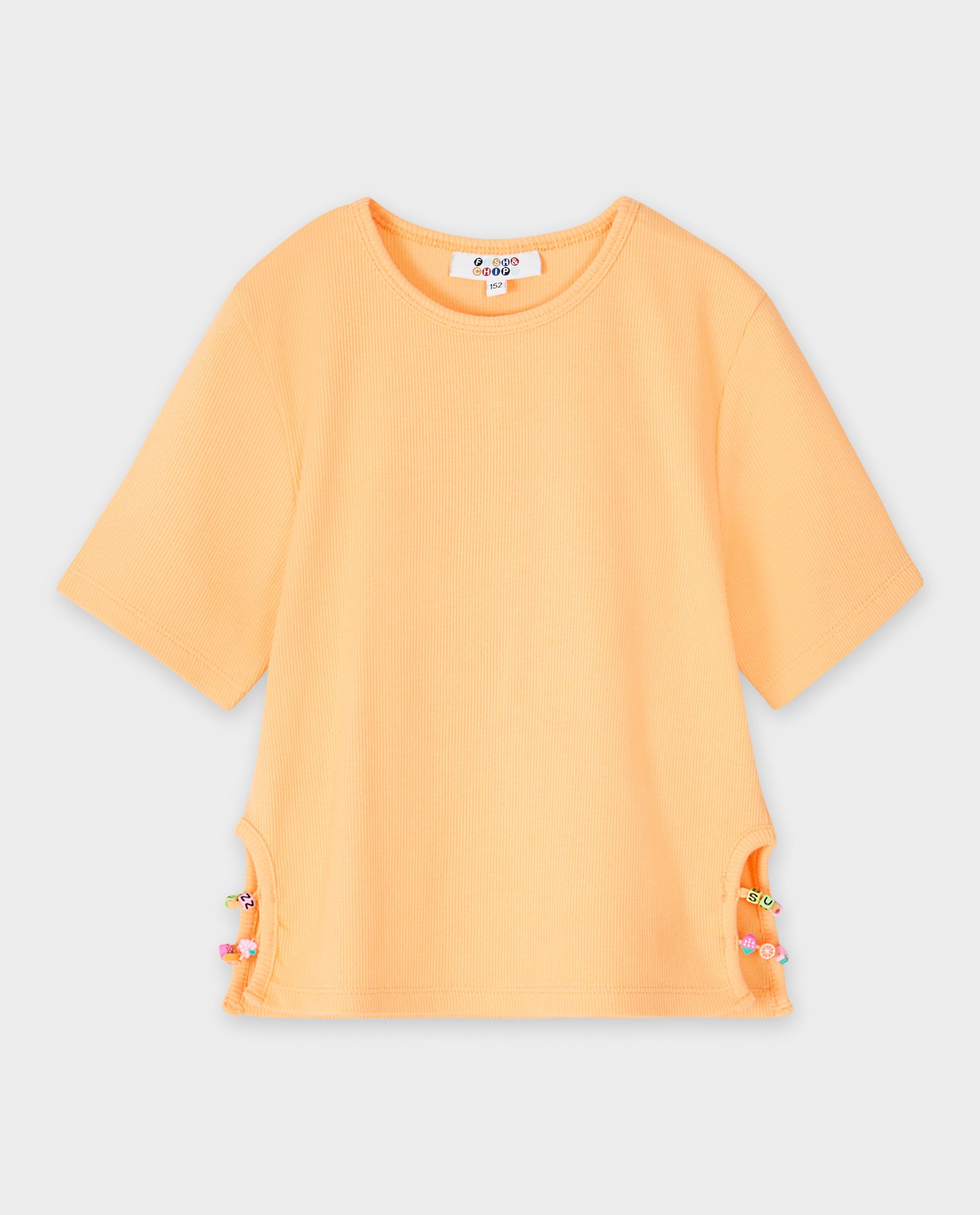 Tricou Fish & Chips cu nervuri fine, portocaliu strălucitor