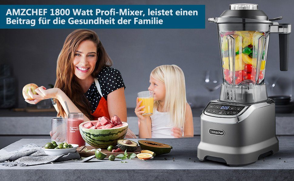 AMZCHEF Standmixer ZM5003, 1200,00 W, 1200W 20000 U/Min Standmixer Blender - 6 Pro-Scharfe 3D Klingen