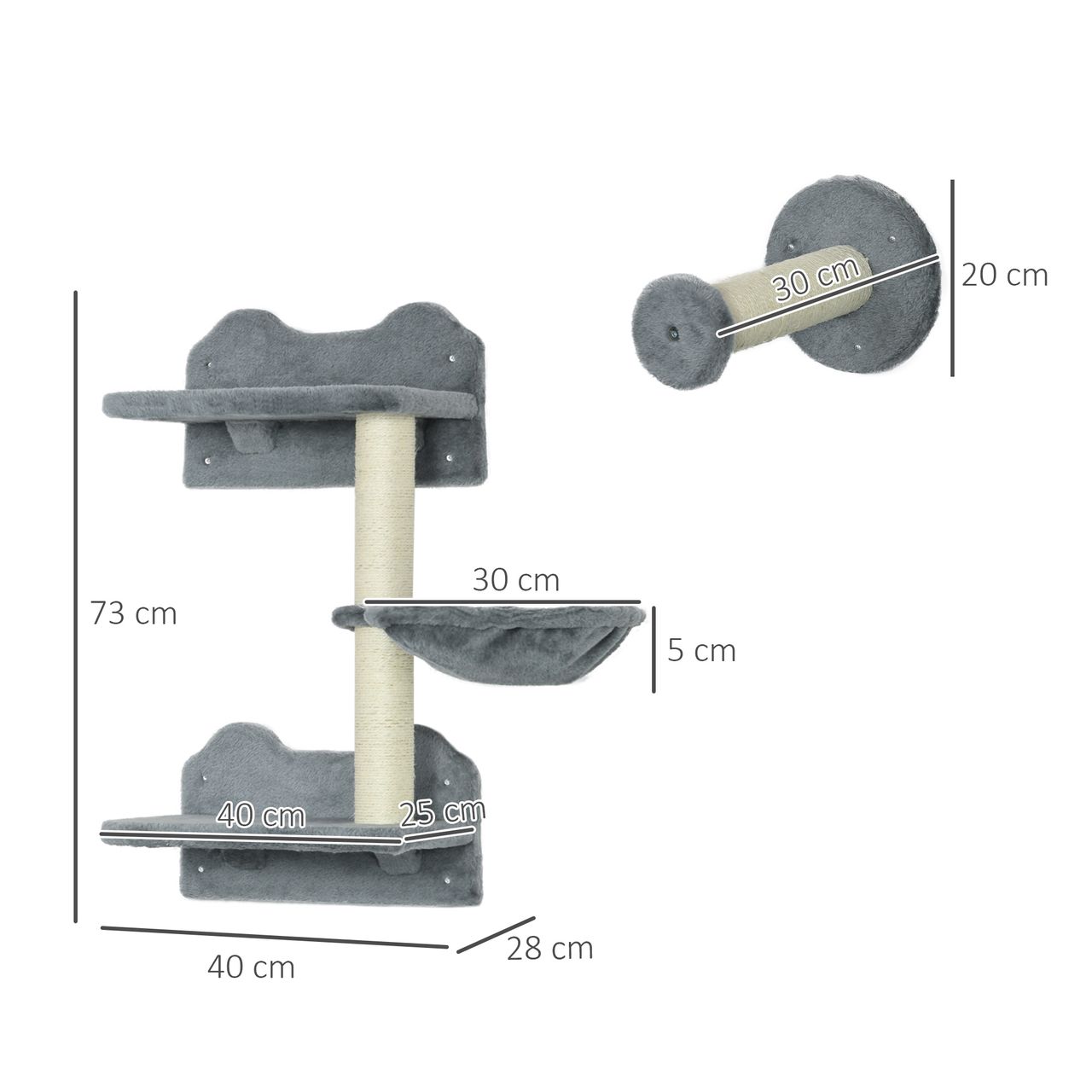 PawHut Katzen Kletterwand, 4-teilig, Kletterwand Set, Katzenkletterwand, Grau