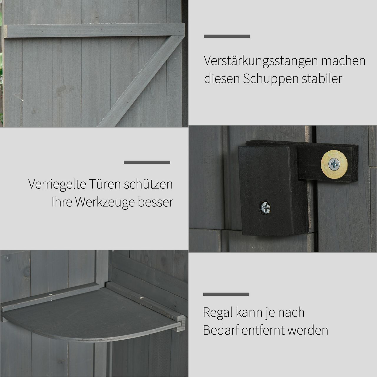 Outsunny Gartenschrank Geräteschuppen mit Fachböden Asphaltdach Holz Grau