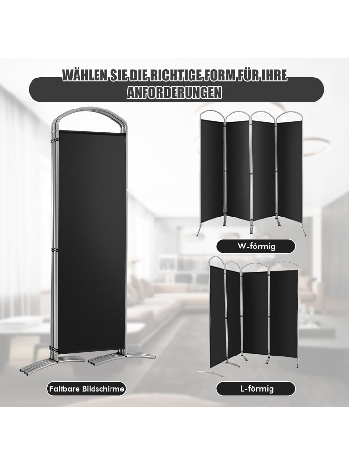 COSTWAY Raumteiler 4 tlg. 188cm in Schwarz günstig kaufen onesize