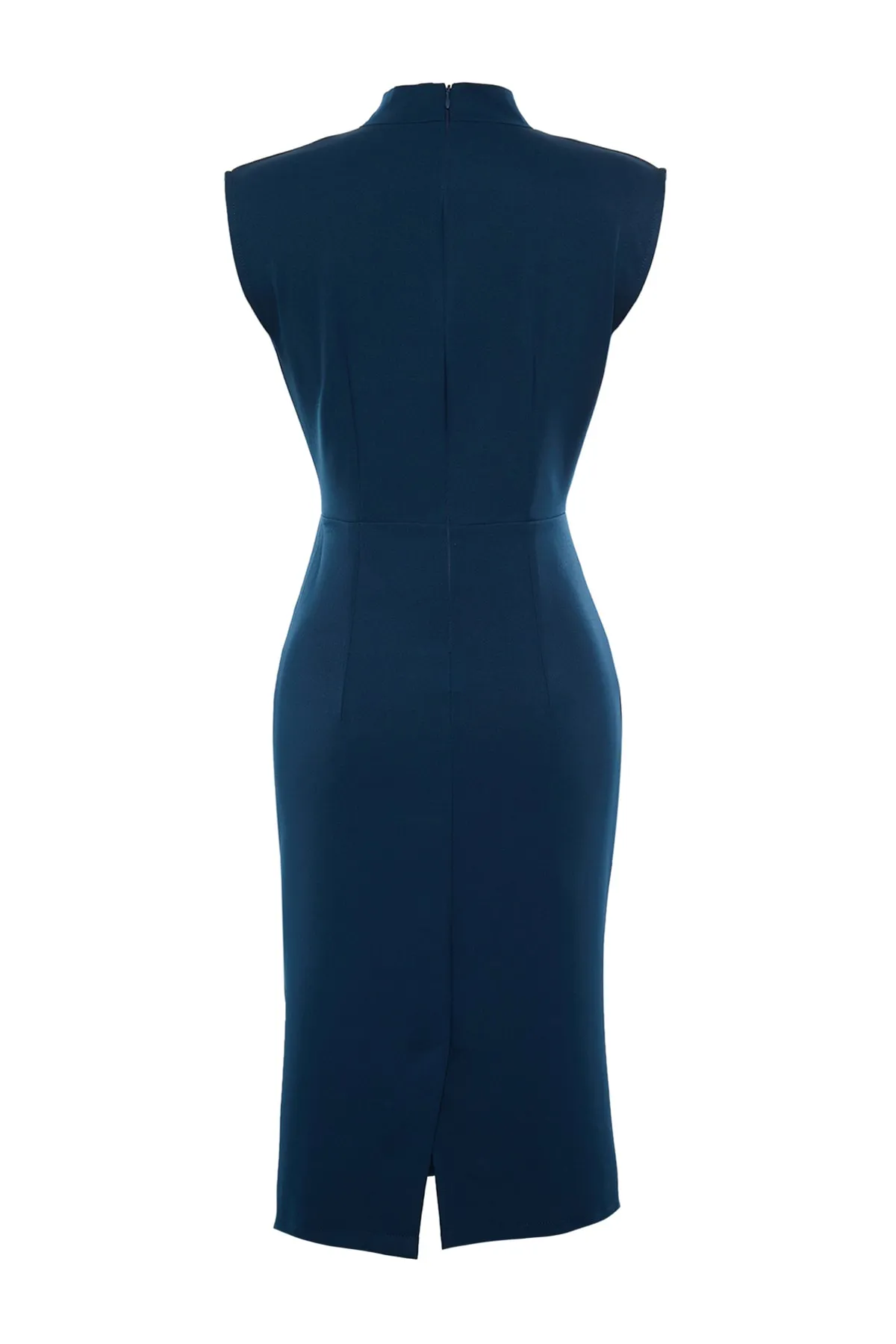 Trendyol Collection  Petrolblaues, figurbetontes Webkleid mit Stehkragen TWOAW20EL0311