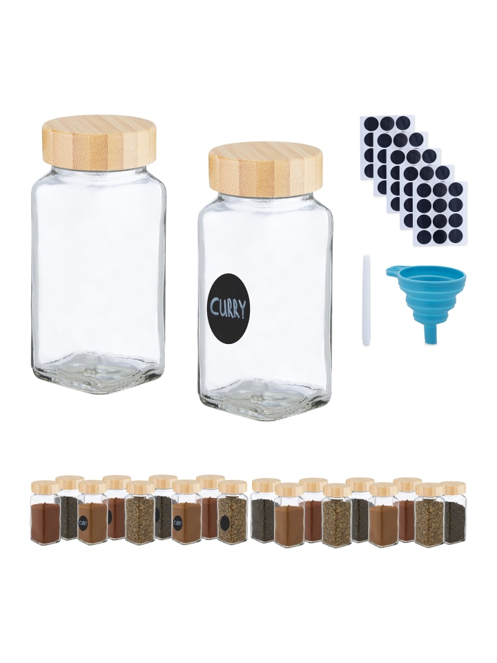 relaxdays 20 x Gewürzgläser in Transparent/ Natur - (B)4 x (H)11 x (T)4 cm günstig kaufen onesize