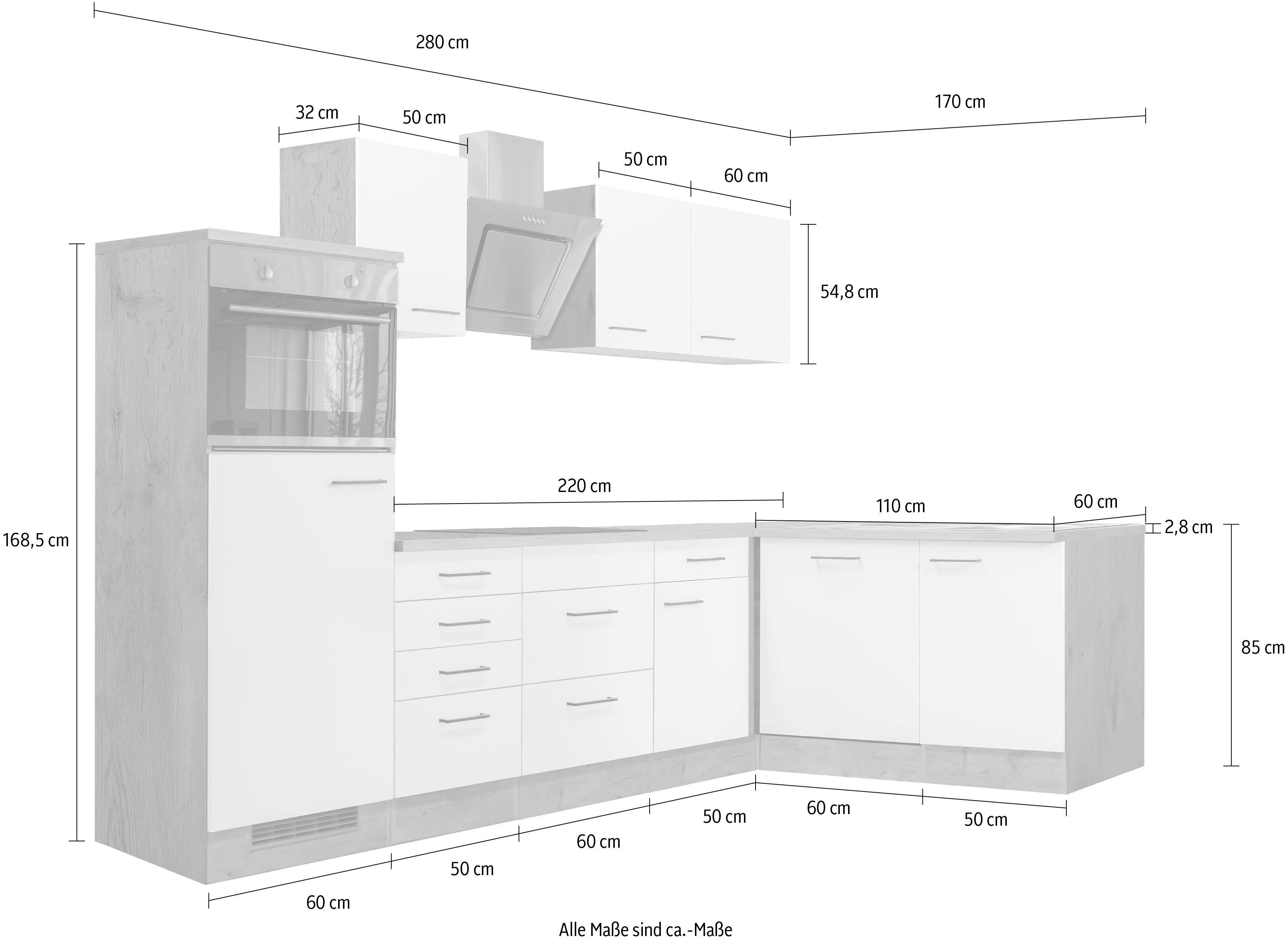 Flex-Well Winkelküche Vintea, mit E-Geräten, Gesamtbreite 280 x 170 cm