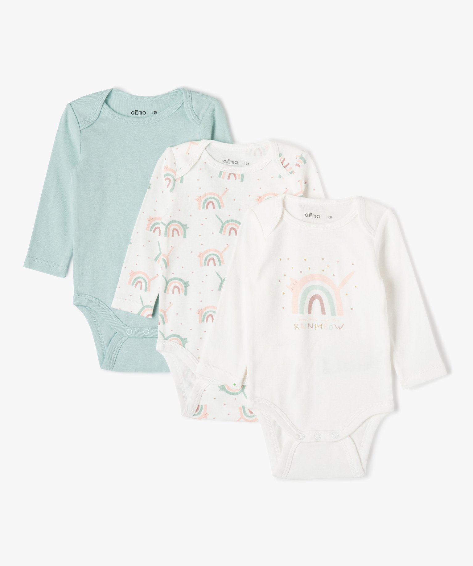 Bodies bébé à manches longues imprimé fantaisie (lot de 3) ecru | GEMO