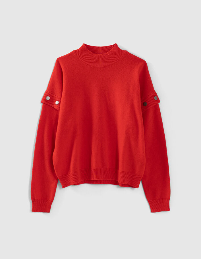 Pull tangerine tricot décor pressions manches Femme