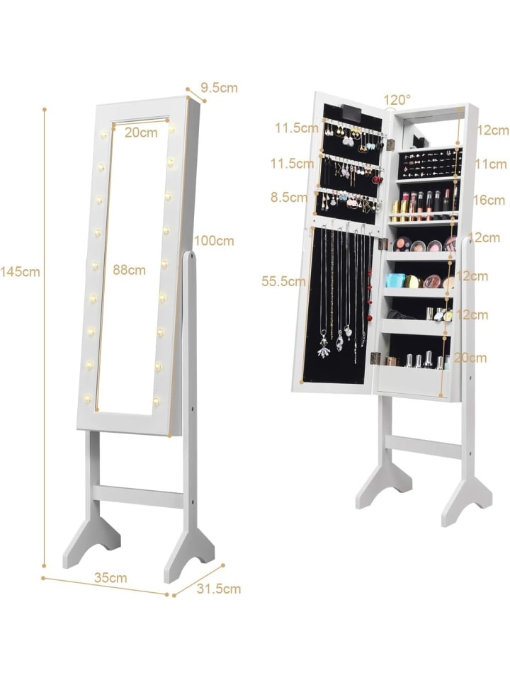 COSTWAY Schmuckschrank mit 18 LEDS in Weiß günstig kaufen 145 cm