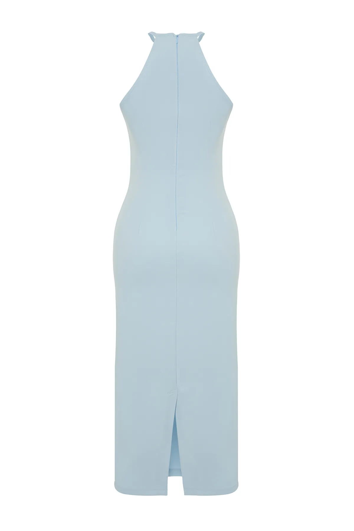 Trendyol Collection  Blaues tailliertes Neckholder-Midikleid aus Webstoff TWOSS24EL00158