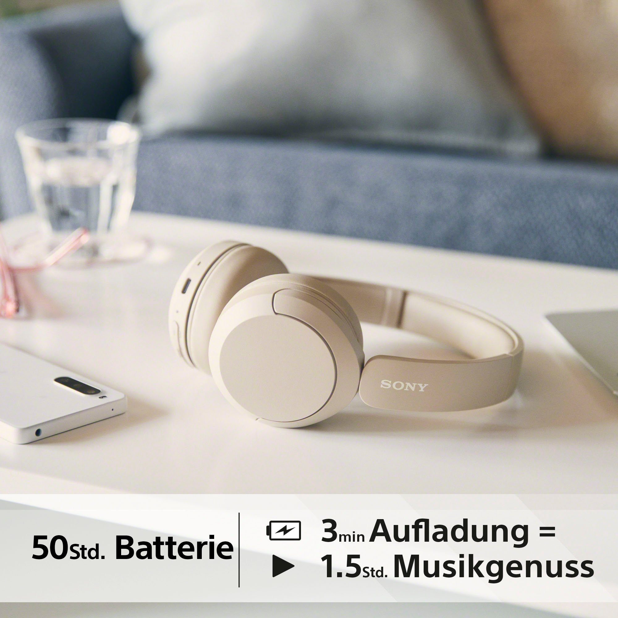 Sony WHCH520 On-Ear-Kopfhörer (Freisprechfunktion, Rauschunterdrückung, Google Assistant, Siri, Bluetooth, 50 Std. Akkulaufzeit)