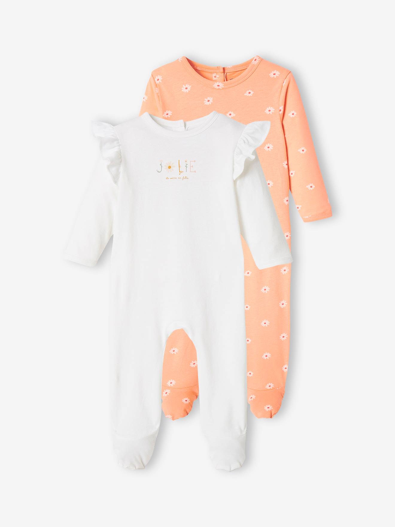 Vertbaudet 2er-Pack Mädchen Baby Strampler Oeko-Tex - pfirsich