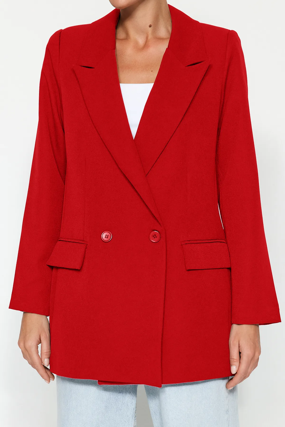 Trendyol Collection  Roter, normal gefütterter, zweireihiger, gewebter Blazer mit Verschluss TWOSS20CE0059