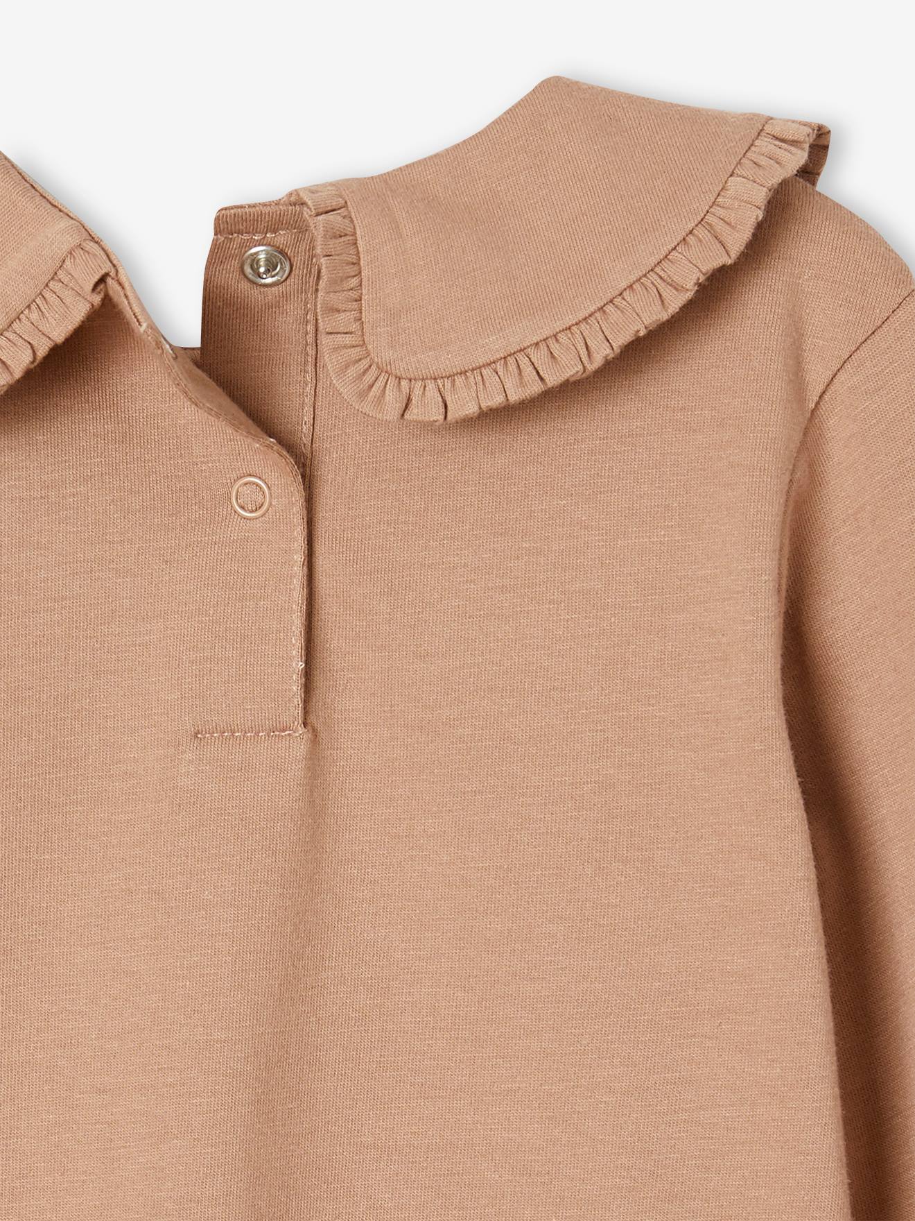 T-shirt manches longues bébé col claudine beige clair
