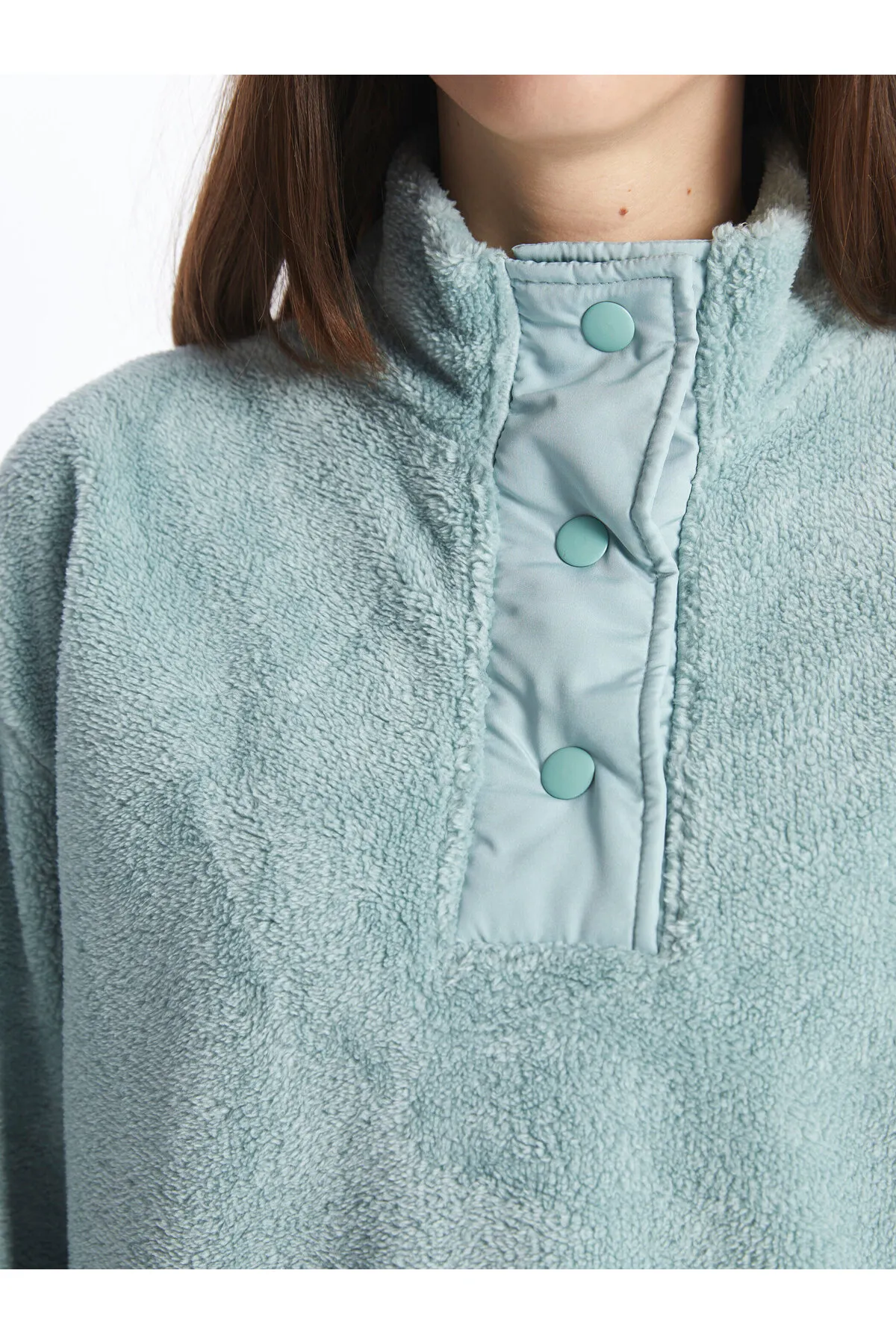 LC Waikiki  Einfarbige, langärmlige Oversize-Damentunika mit hohem Kragen