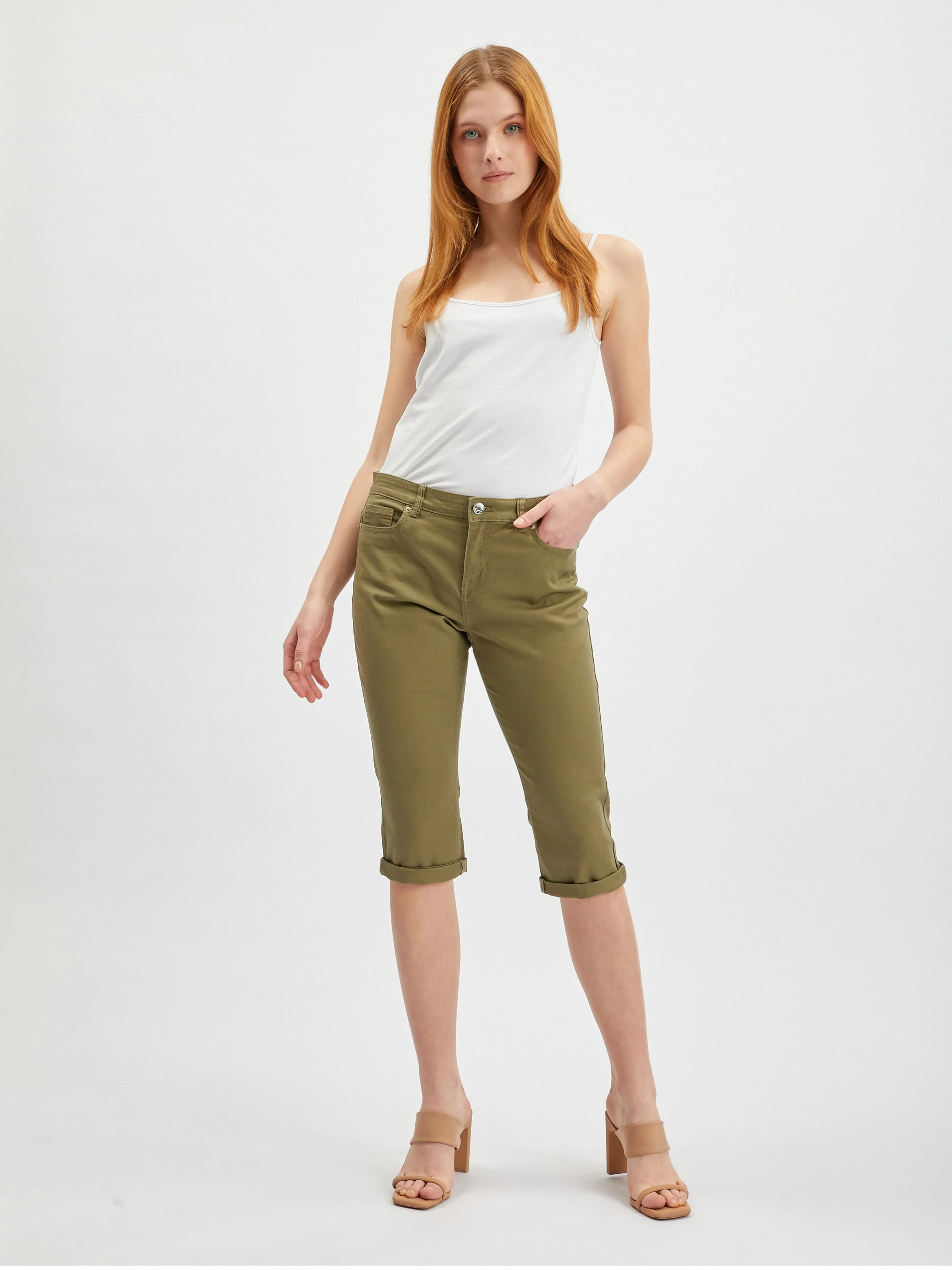 Khakifarbene Damen-Cropped-Jeans ORSAY