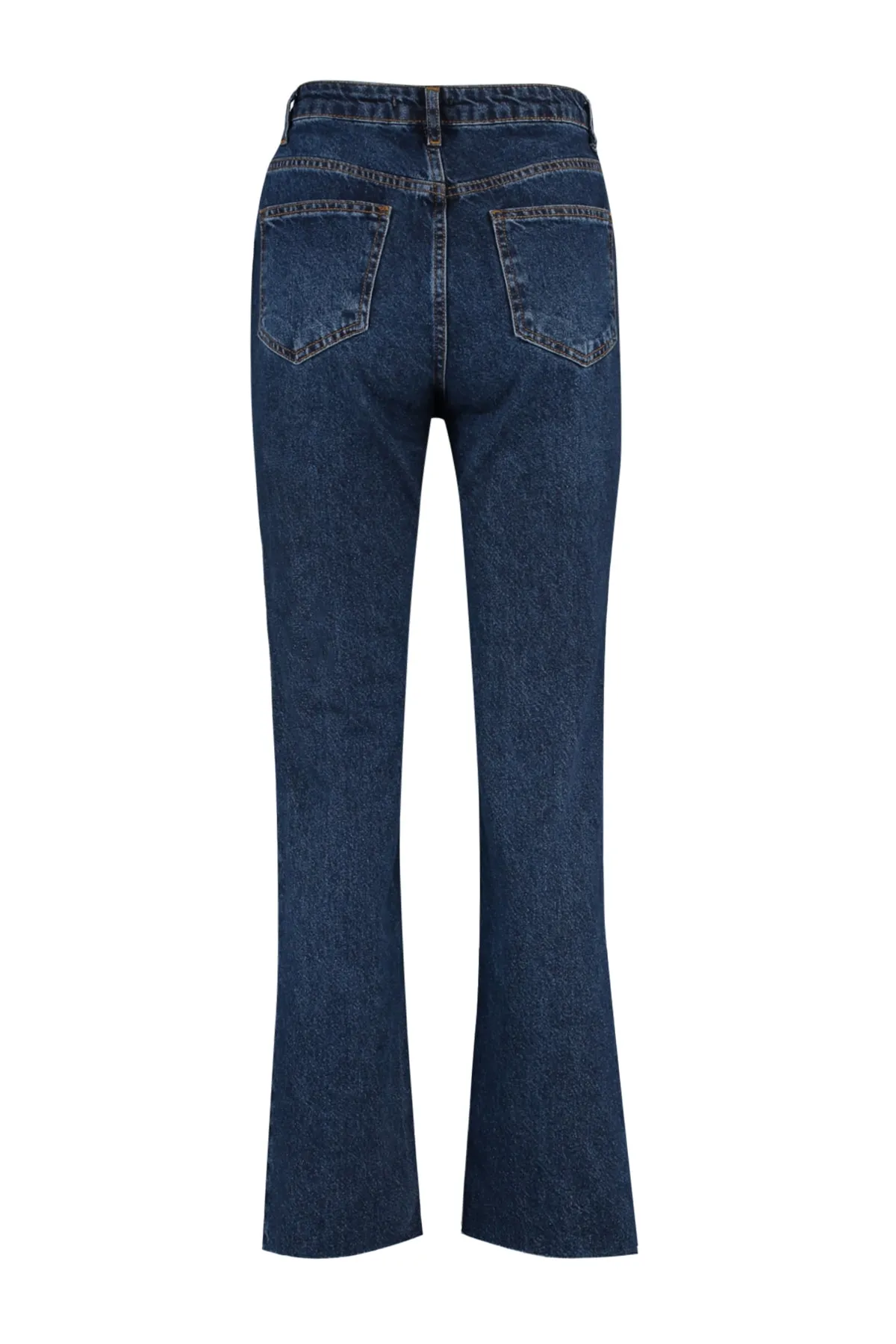 Trendyol Collection  Dunkelblaue Bootcut-Jeans mit hoher Taille und Cut-Outs, vorne geknöpft