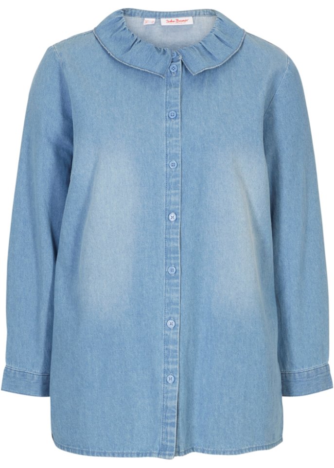 Lockere Jeansbluse mit Kragen, 7/8-Arm