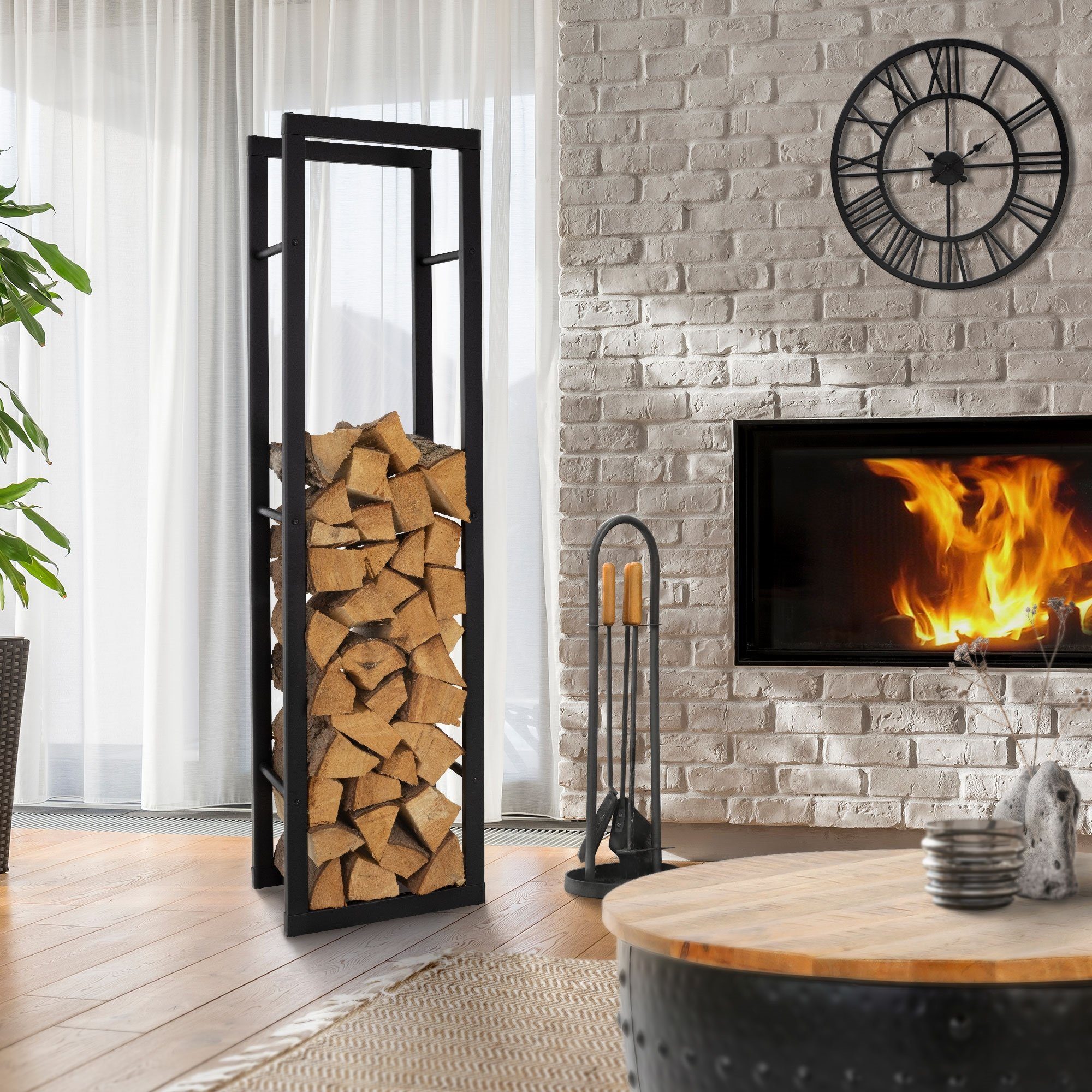 ML-DESIGN Kaminholzregal Brennholzregal Holzaufbewahrung Kaminholzständer Kaminholzhalter, BxTxH:25x40x150 cm, Schwarz 40x150x25cm rechteckig Metall Innen/Außen