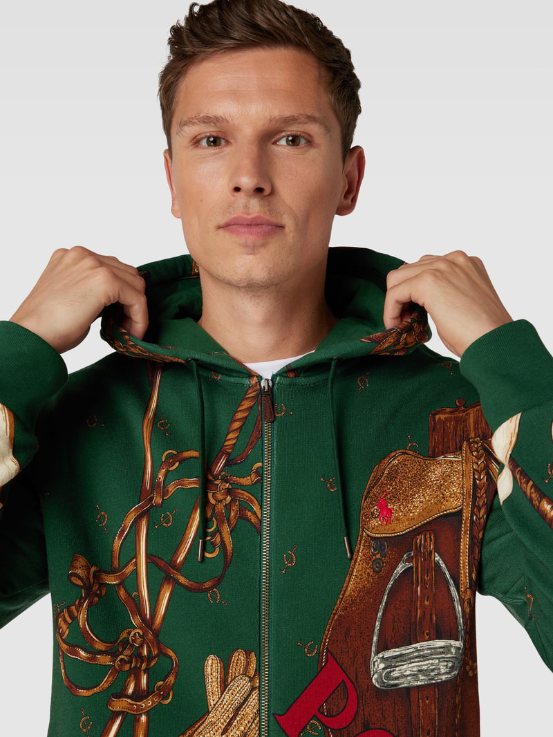 Sweatjacke mit Allover-Print in schwarz